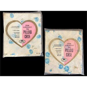 Jaybee Belgium Blue Floral Set of 2 Single Pillowcases 100% Cotton Vintage NEW